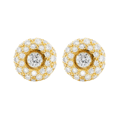Diamond 18 Carat Yellow Gold Round Cluster Stud Earrings - Tobi Gem Setting