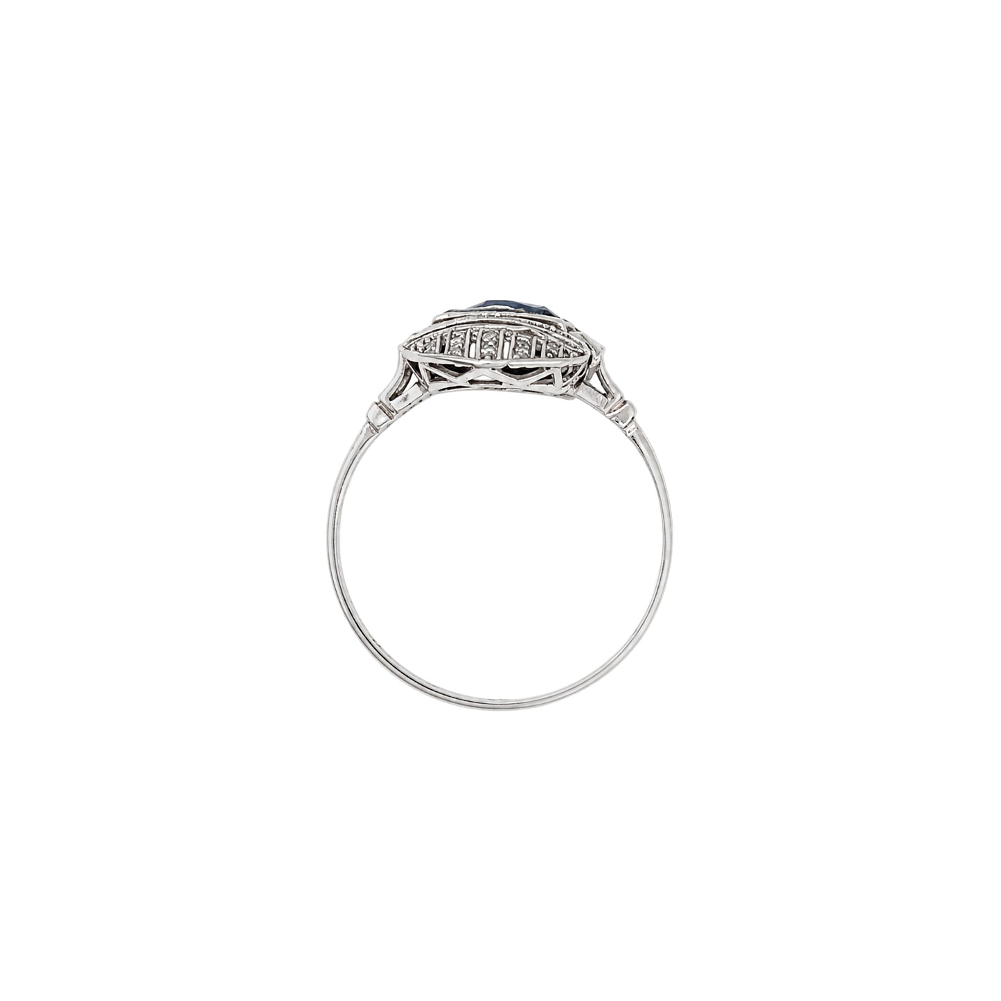 Art Deco Blue Sapphire and Diamond Open Work Cocktail Ring in Platinum, c.1920s
