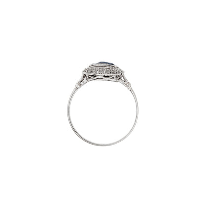 Art Deco Blue Sapphire and Diamond Open Work Cocktail Ring in Platinum, c.1920s