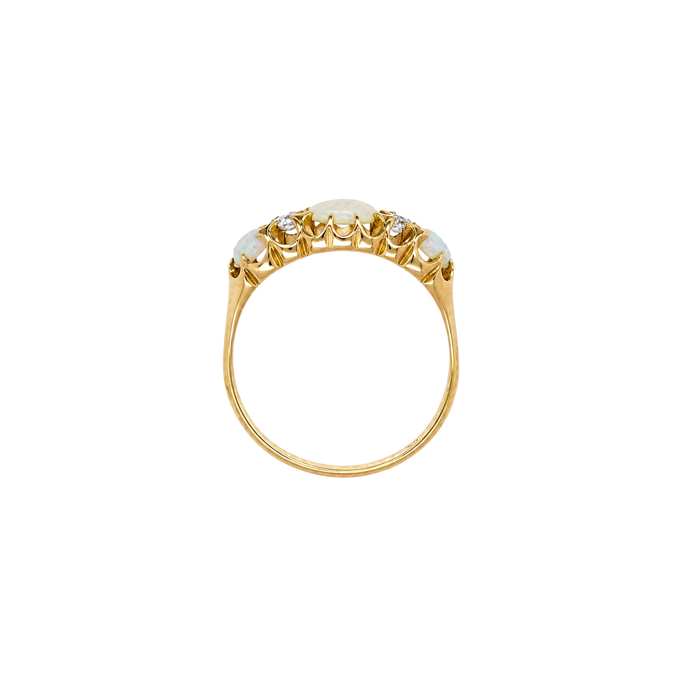 Late Victorian Opal & Old Cut Diamond 18 Carat Yellow Gold Five-Stone Ring, 1899