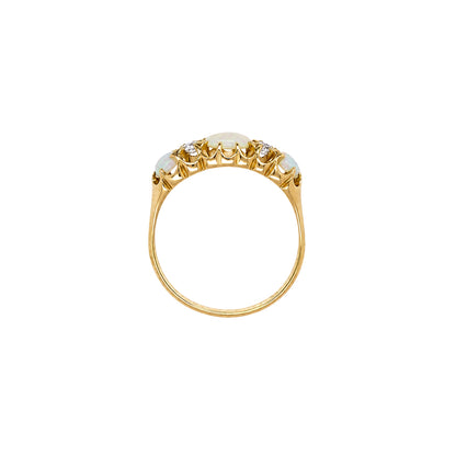 Late Victorian Opal & Old Cut Diamond 18 Carat Yellow Gold Five-Stone Ring, 1899