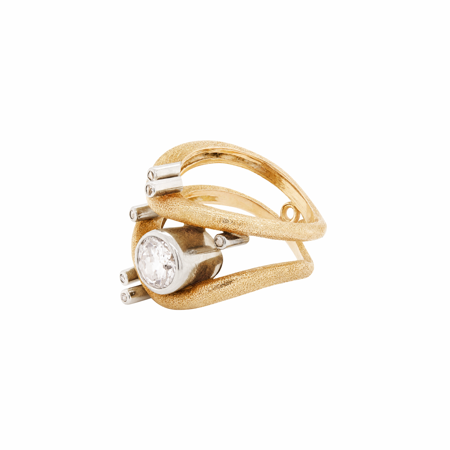 Vintage Diamond 18K Yellow & White Gold Wavy Open Work Abstract Cocktail Ring