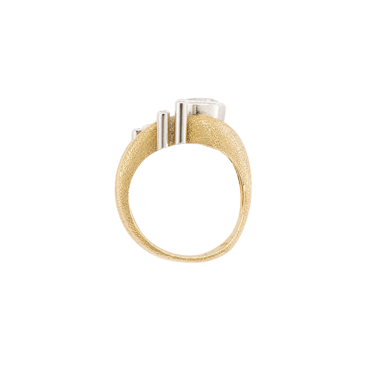 Vintage Diamond 18K Yellow & White Gold Wavy Open Work Abstract Cocktail Ring