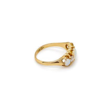 Late Victorian Opal & Old Cut Diamond 18 Carat Yellow Gold Five-Stone Ring, 1899