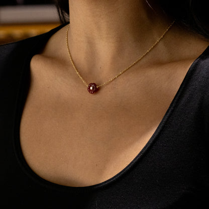 Carnelian and Diamond Flower Pendant 18ct Yellow Gold Necklace