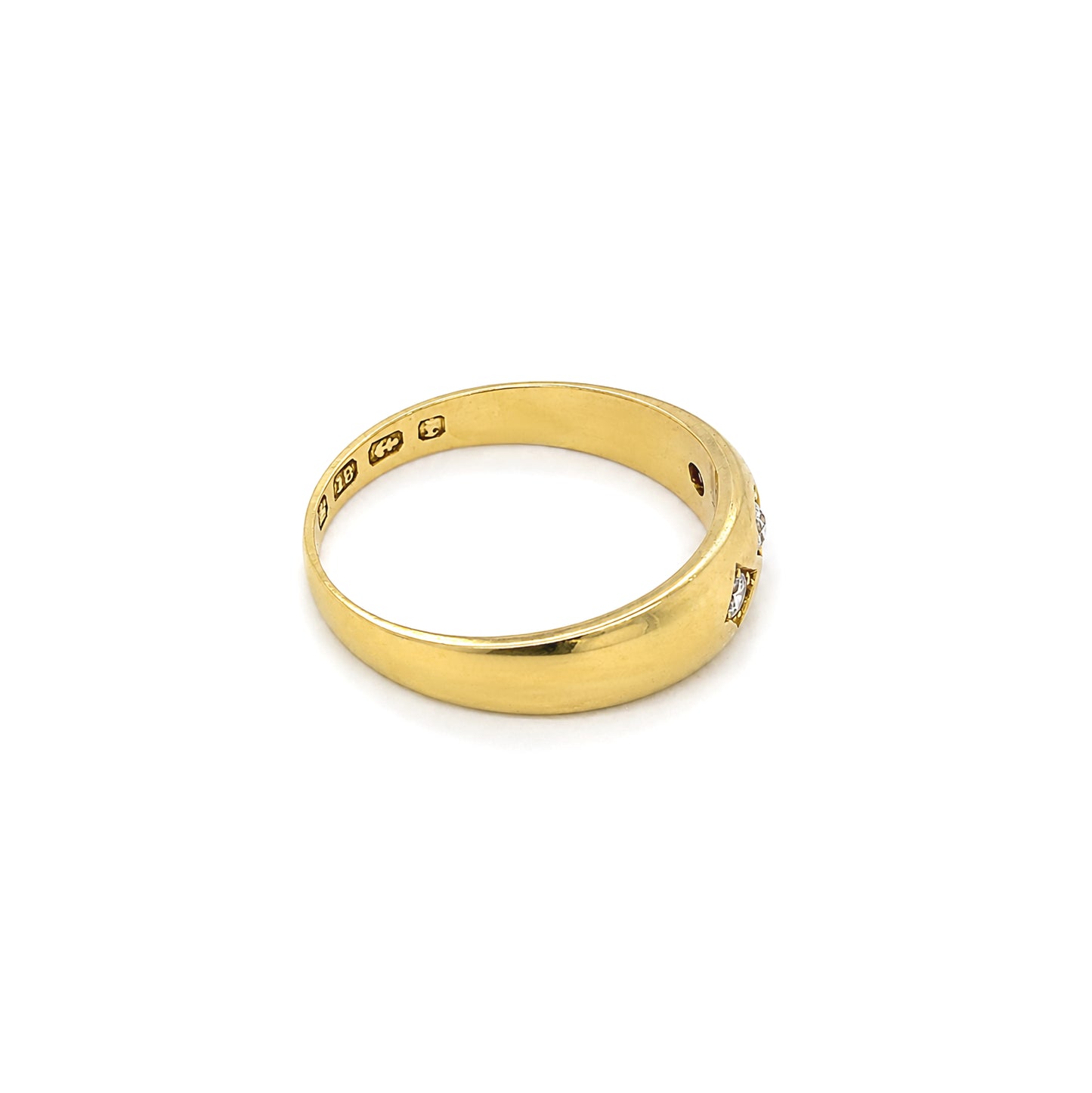 Late Victorian Old Cut Diamond 18 Carat Yellow Gold Three-Stone Band Ring, 1885