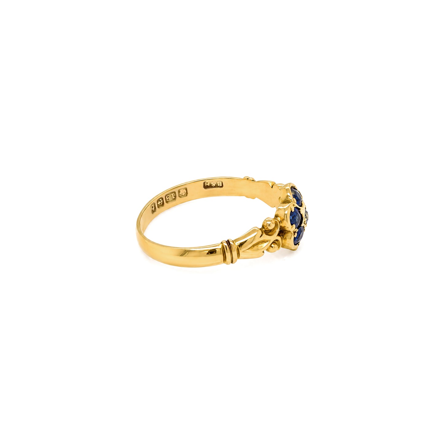 Antique George V Sapphire & Diamond Floral Cluster Ring in 18K Yellow Gold, 1918