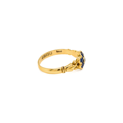 Antique George V Sapphire & Diamond Floral Cluster Ring in 18K Yellow Gold, 1918