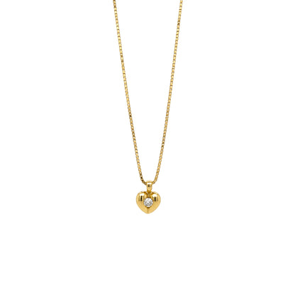 Round Brilliant Cut Diamond and 18 Carat Yellow Gold Heart Pendant Necklace