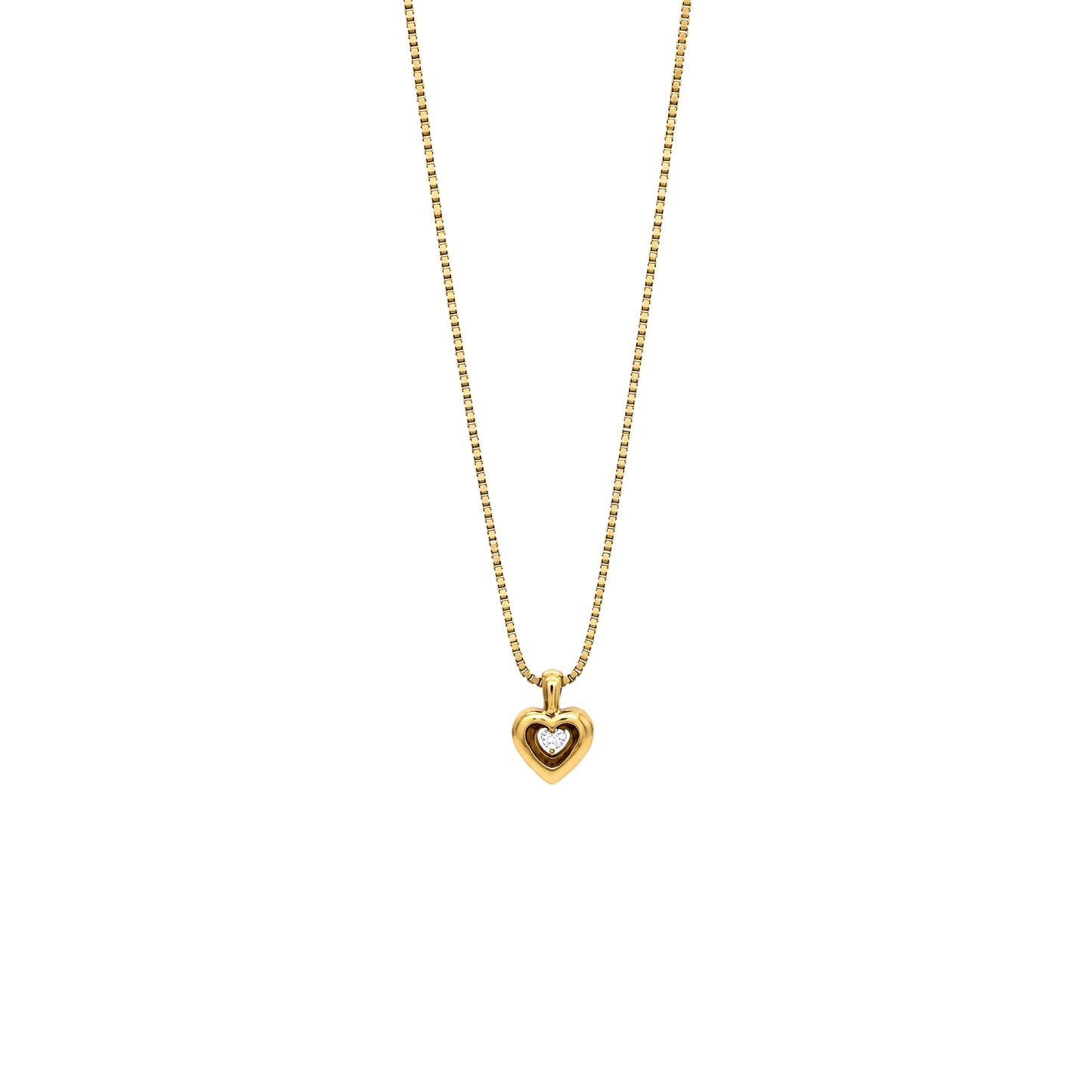 Round Brilliant Cut Diamond and 18 Carat Yellow Gold Heart Pendant Necklace