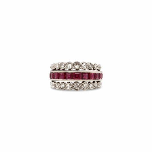 Art Deco Ruby, Sapphire and Diamond Reversible Band Cocktail Ring in 18K Gold