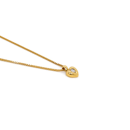 Round Brilliant Cut Diamond and 18 Carat Yellow Gold Heart Pendant Necklace