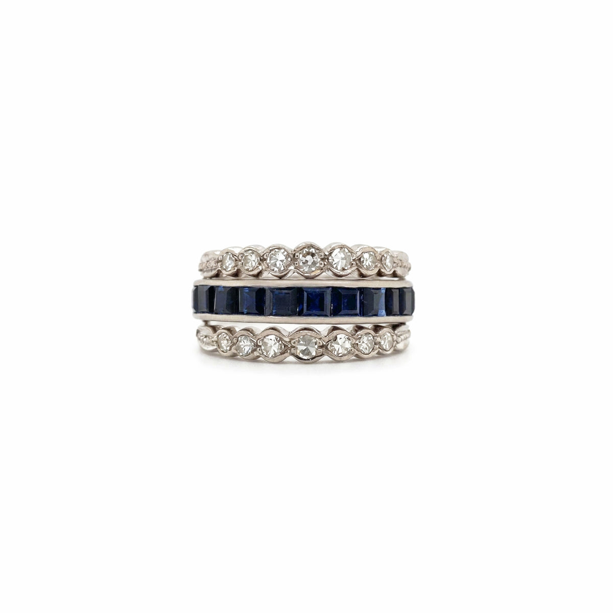 Art Deco Ruby, Sapphire and Diamond Reversible Band Cocktail Ring in 18K Gold