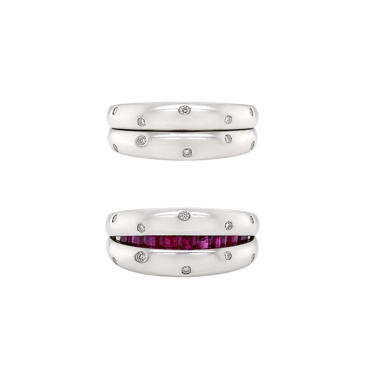 Ruby and Diamond 18 Carat White Gold Hinged Tapered Band Ring