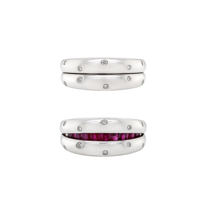 Ruby and Diamond 18 Carat White Gold Hinged Tapered Band Ring