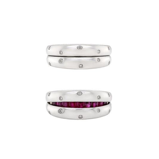 Ruby and Diamond 18 Carat White Gold Hinged Tapered Band Ring