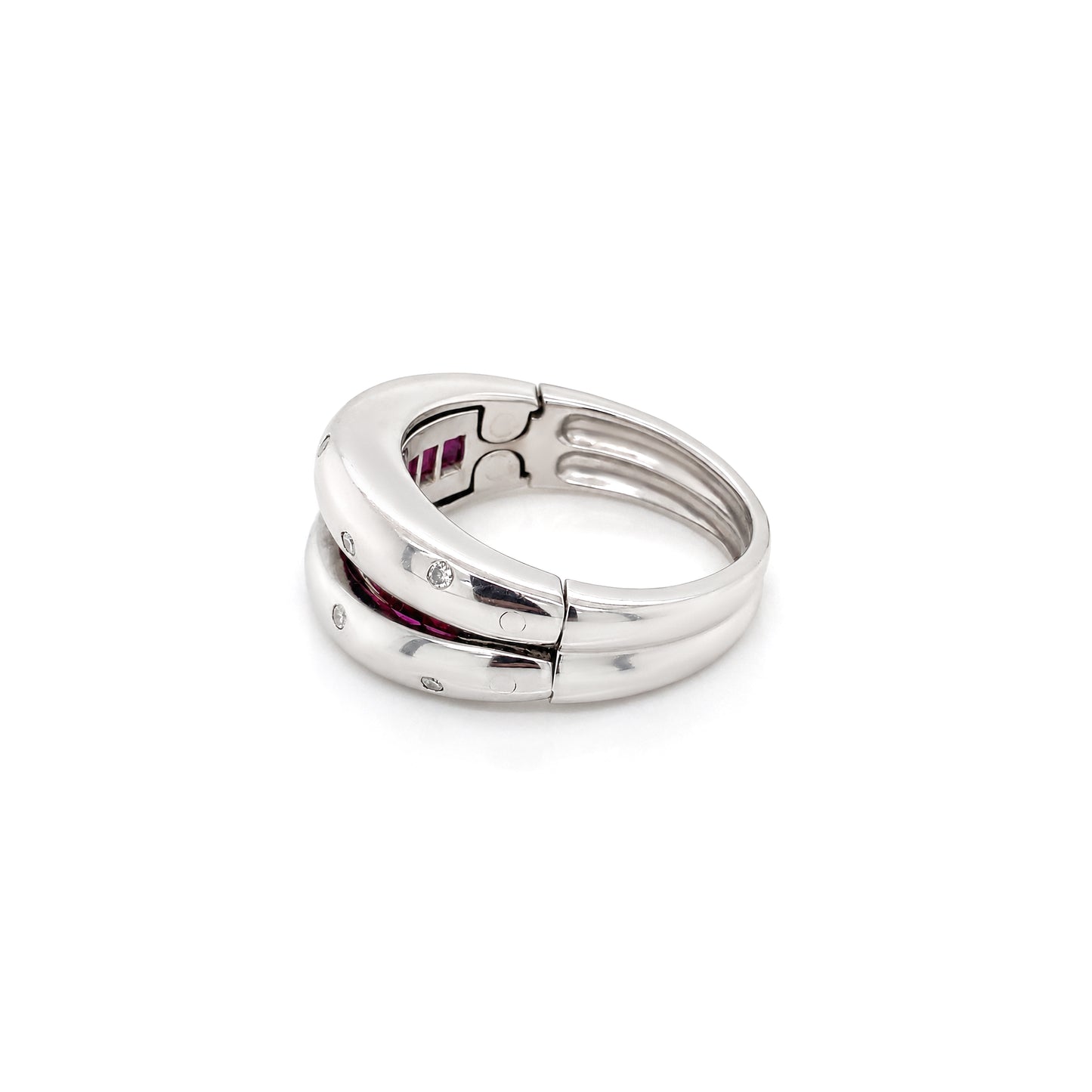 Ruby and Diamond 18 Carat White Gold Hinged Tapered Band Ring