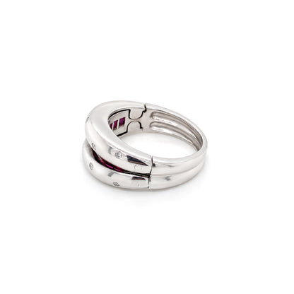 Ruby and Diamond 18 Carat White Gold Hinged Tapered Band Ring