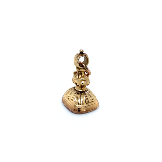 Antique Bloodstone Intaglio Coat of Arms Seal Fob Pendant in 14 Carat Gold