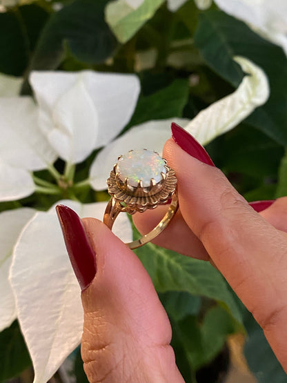 Cabouchon Opal 9 Carat Yellow Gold Flower Ring