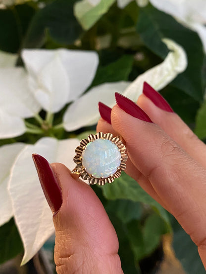 Cabouchon Opal 9 Carat Yellow Gold Flower Ring