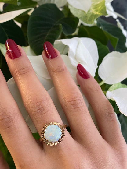 Cabouchon Opal 9 Carat Yellow Gold Flower Ring