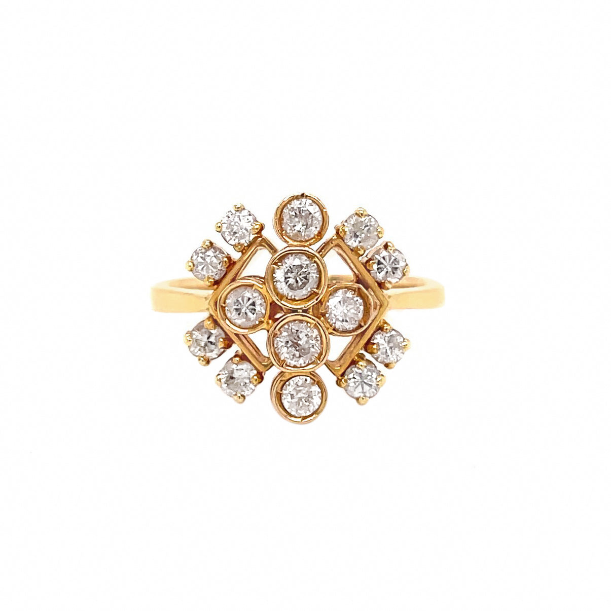 Vintage Diamond and 18 Carat Yellow Gold Abstract Cluster Dress Ring