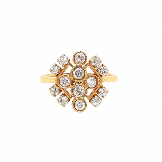 Vintage Diamond and 18 Carat Yellow Gold Abstract Cluster Dress Ring
