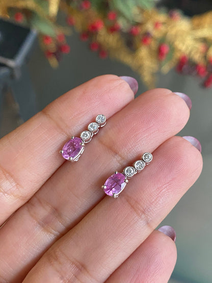 Pink Sapphire and Diamond 18 Carat White Gold Drop Earrings
