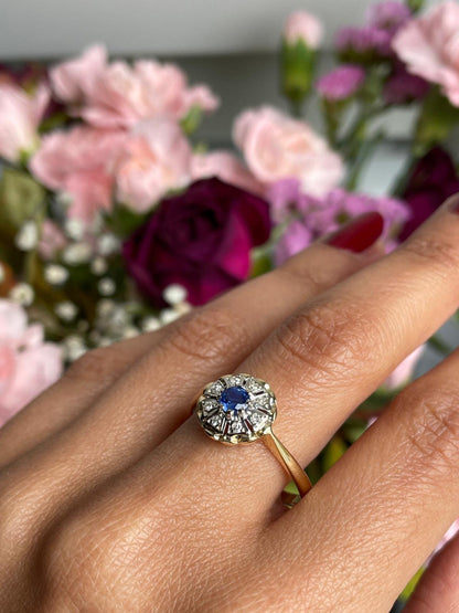 Sapphire and Diamond 18 Carat White and Yellow Gold Cluster Ring