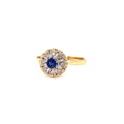 Sapphire and Diamond 18 Carat White and Yellow Gold Cluster Ring