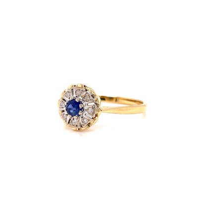 Sapphire and Diamond 18 Carat White and Yellow Gold Cluster Ring