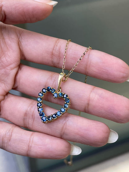 Blue Sapphire 9 Carat Yellow Gold Heart Pendant and Chain