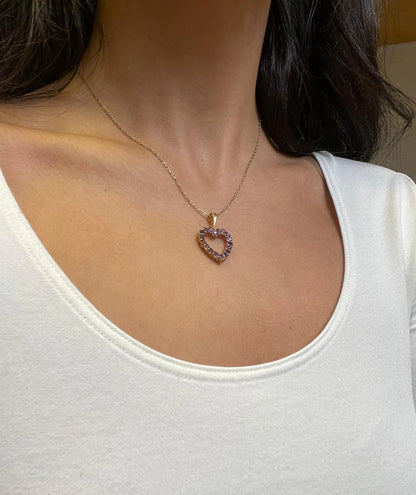 Amethyst 9 Carat Yellow Gold Heart Pendant and Chain