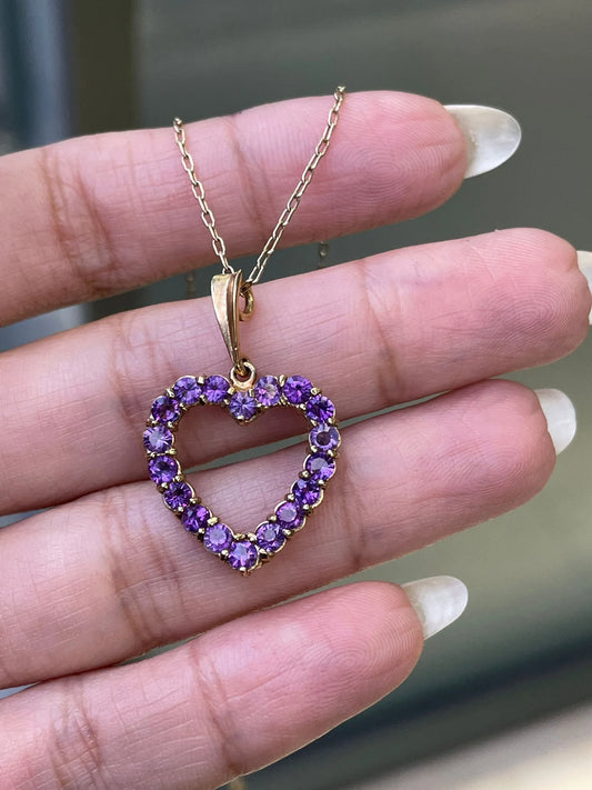 Amethyst 9 Carat Yellow Gold Heart Pendant and Chain