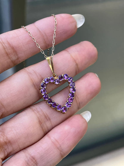 Amethyst 9 Carat Yellow Gold Heart Pendant and Chain