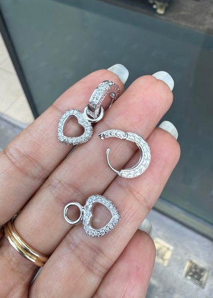Diamond and 18 Carat White Gold Day and Night Heart Drop Dangle Earrings