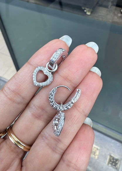 Diamond and 18 Carat White Gold Day and Night Heart Drop Dangle Earrings