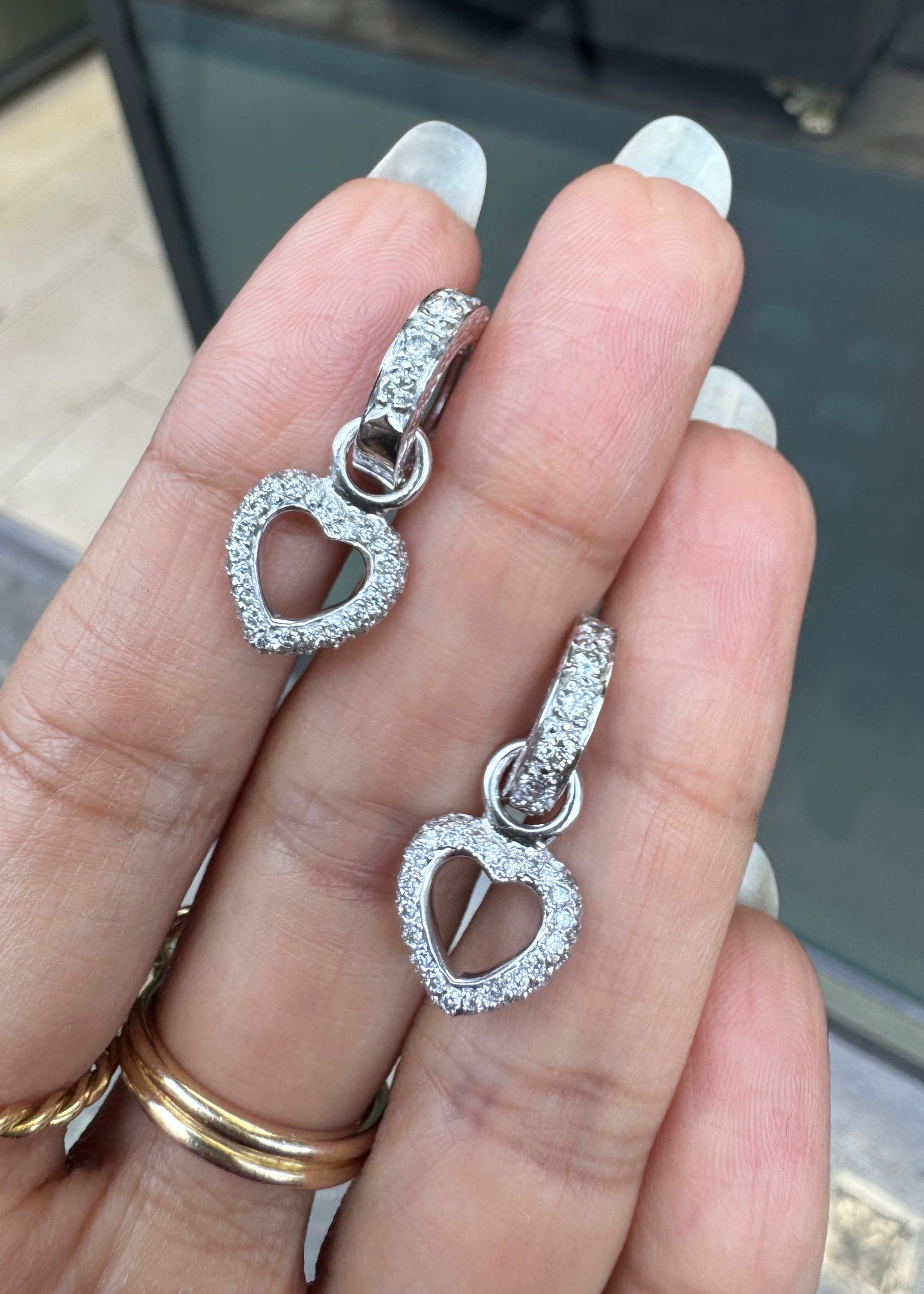 Diamond and 18 Carat White Gold Day and Night Heart Drop Dangle Earrings