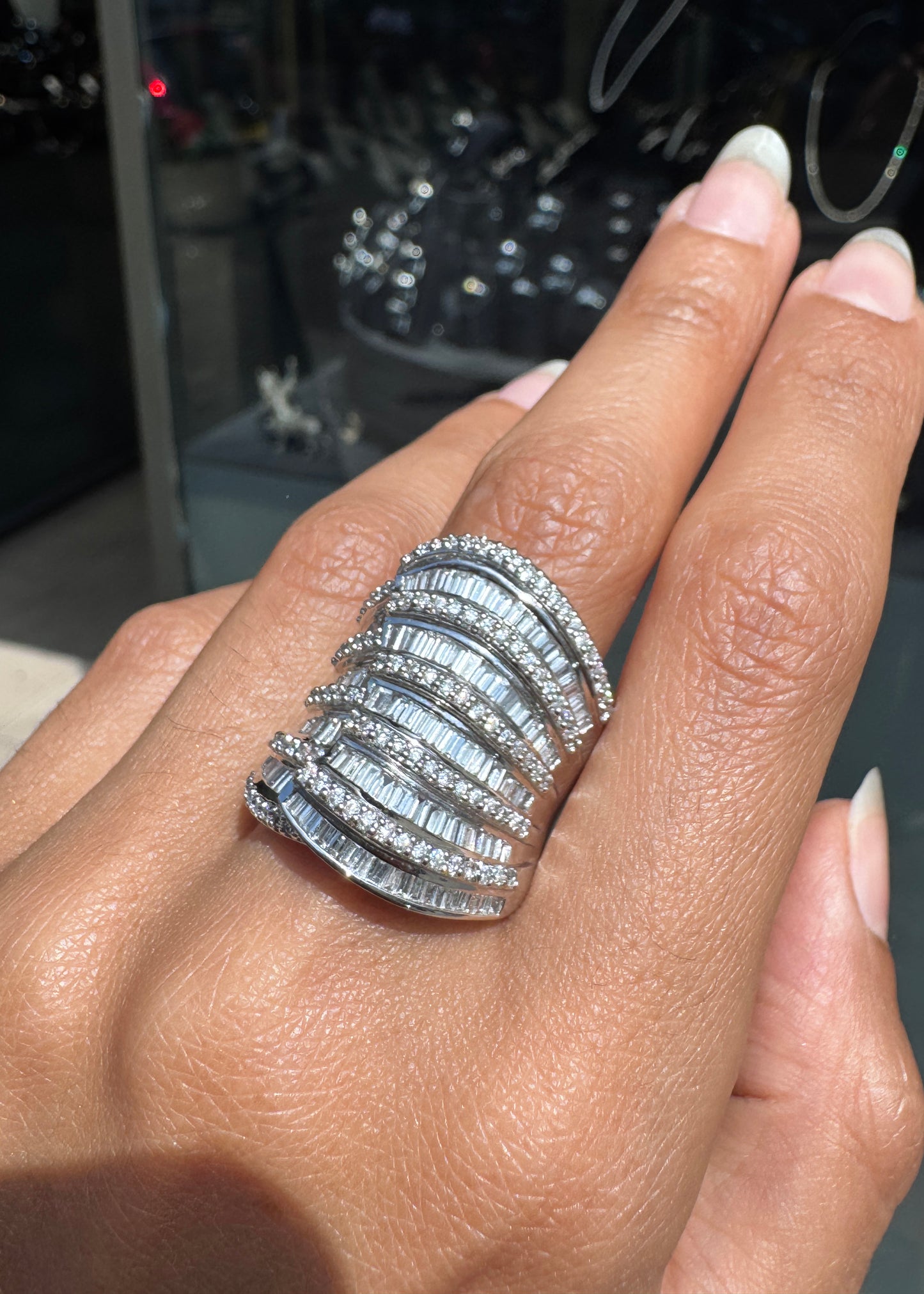 2.77ct Mixed Cut Diamond 18 Carat White Gold Chunky Wide Cocktail Ring