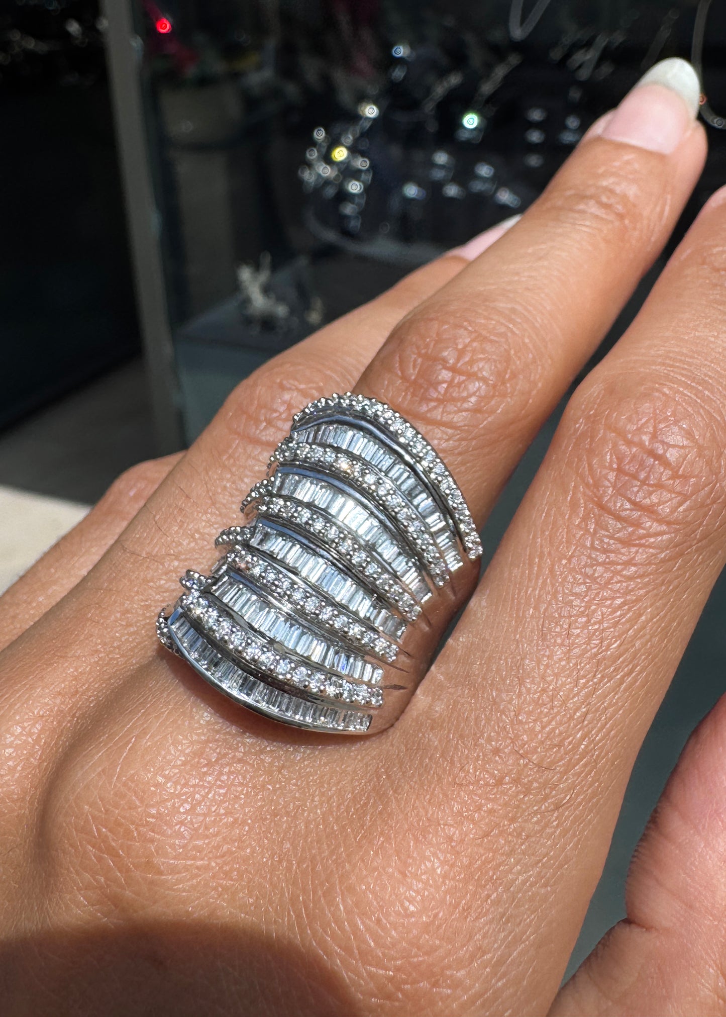 2.77ct Mixed Cut Diamond 18 Carat White Gold Chunky Wide Cocktail Ring