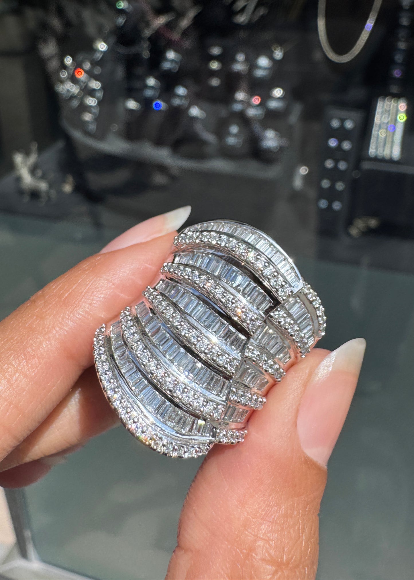 2.77ct Mixed Cut Diamond 18 Carat White Gold Chunky Wide Cocktail Ring