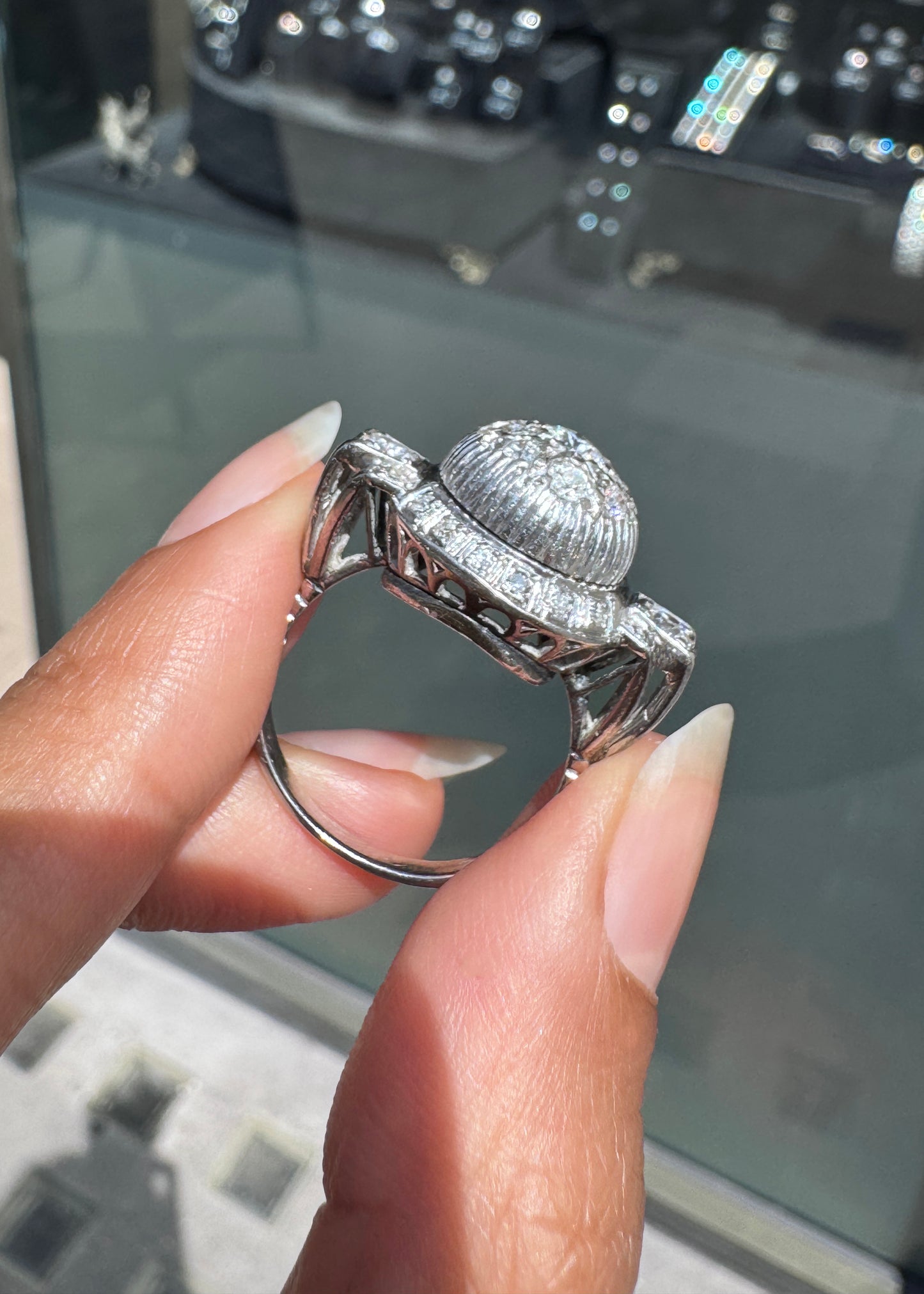 Vintage Semi-Old Cut Diamond and Platinum Chunky Dome Cocktail Ring, c.1940s