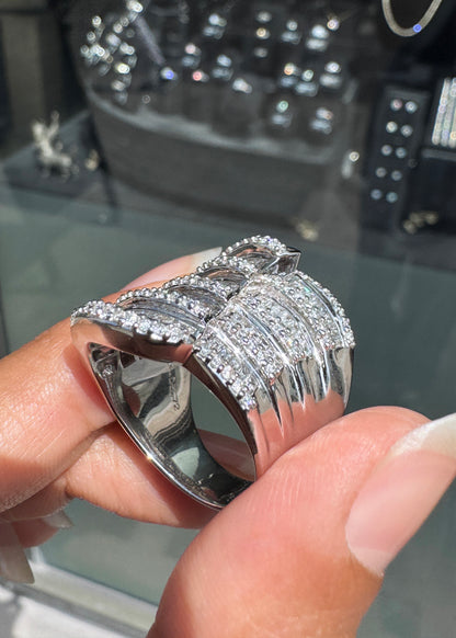 2.77ct Mixed Cut Diamond 18 Carat White Gold Chunky Wide Cocktail Ring