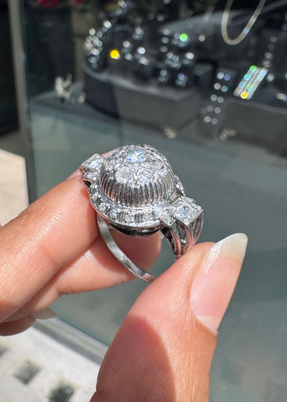 Vintage Semi-Old Cut Diamond and Platinum Chunky Dome Cocktail Ring, c.1940s