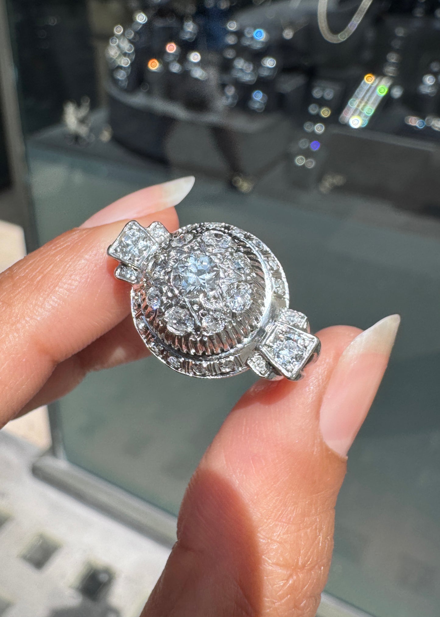 Vintage Semi-Old Cut Diamond and Platinum Chunky Dome Cocktail Ring, c.1940s
