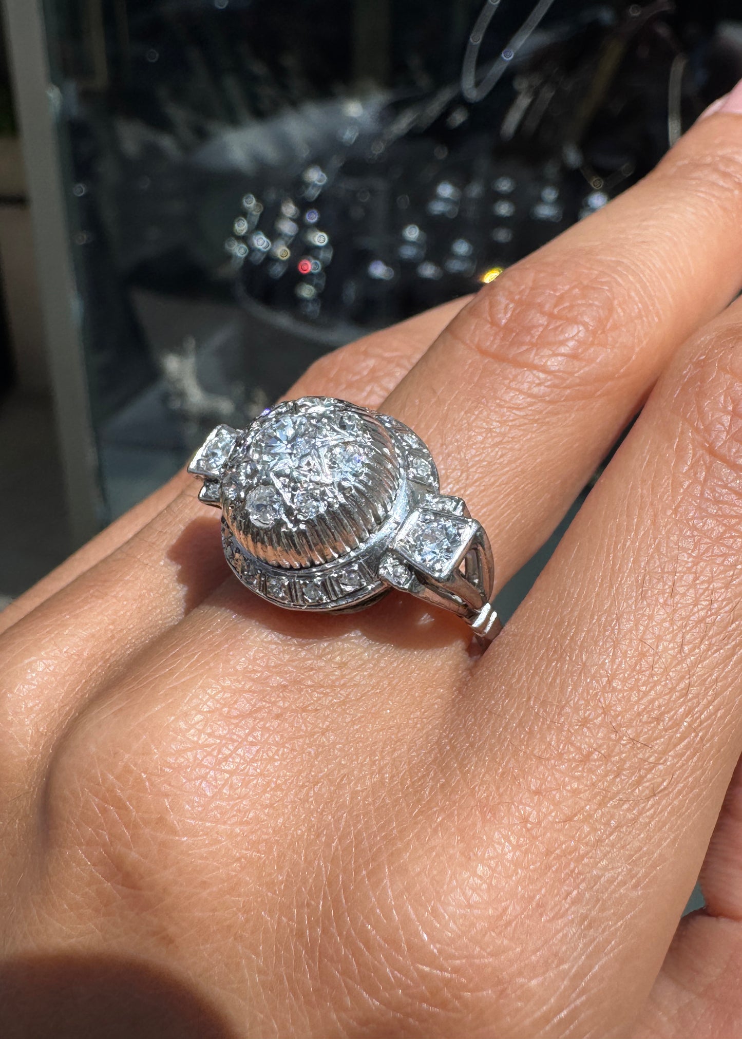 Vintage Semi-Old Cut Diamond and Platinum Chunky Dome Cocktail Ring, c.1940s