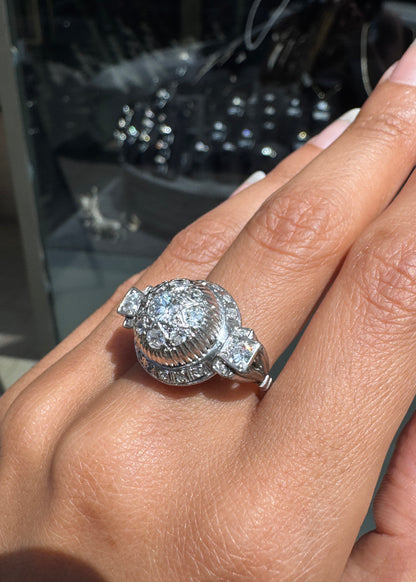 Vintage Semi-Old Cut Diamond and Platinum Chunky Dome Cocktail Ring, c.1940s