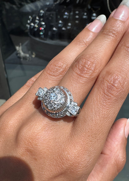 Vintage Semi-Old Cut Diamond and Platinum Chunky Dome Cocktail Ring, c.1940s