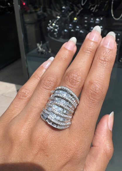 2.77ct Mixed Cut Diamond 18 Carat White Gold Chunky Wide Cocktail Ring